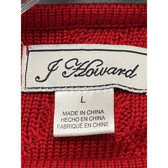 J Howard Red Sweater Dress-Fit and Flare Pleated-Holiday Diamond Pattern Knit-L - Picture 10 of 11